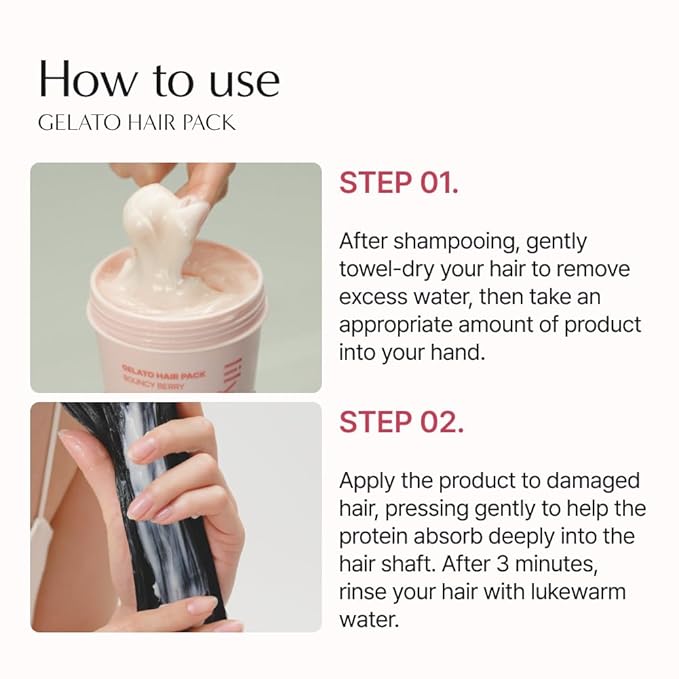 lilyeve REPAIRTURN Gelato Hair Pack, Milk, Egg & Protein for Hair Repair, Hair Mask for Split End Smoothing, Damaged Hair Treatment, Boost Hair Elasticity - Korean Hair Care, Bouncy Berry 6.76 fl.oz