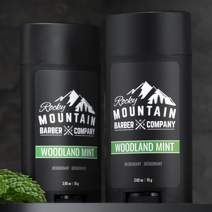 Natural Deodorant for Men – 2 Pack - Aluminum Free - Made in USA with Simple, Plant-Based Ingredients & Peppermint Essential Oil – Woodland Mint Scent – 2.65 oz each by Rocky Mountain Barber Company