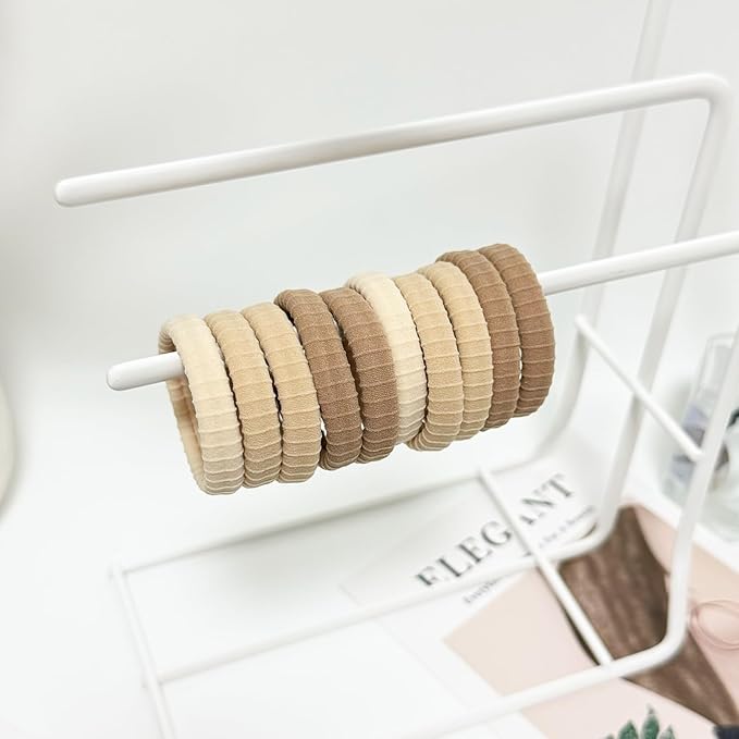 Jseng 10Packs Seamless Hair Ties for Women - Soft No Damage Elastic Hair Accessories for Thick Curly Hair - Neutral Khaki