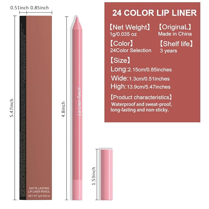 evpct 1Pcs Nude Pink Matte Long Lasting Lip Liner Pencils Makeup for Shaping & Sculpting Lips, No Transfer Long Wear Waterproof Pigmented Lip Liner lipliners Crayon Lipstick Pencil Sharpener 18