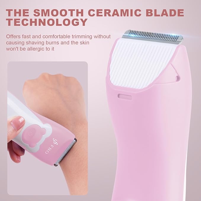 FBO Women's Electric Shaver - IPX7 Waterproof Painless Trimmer - Easy to Clean, Ceramic Blade, Bikini Body Hair Trimmer, Armpit, Leg, arm and Body, Portable Fast Charging Wireless