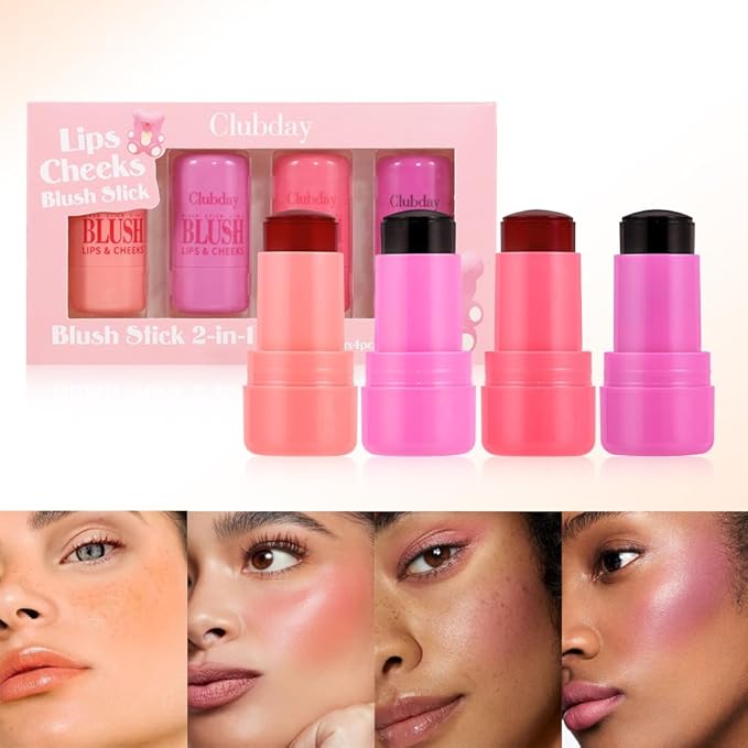 4 Pcs Milk Jelly Blush Stick,Buildable Watercolor Finish Free.(4 Color)