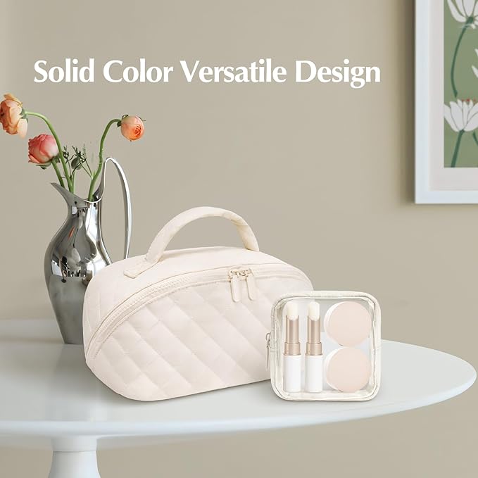 honitty Makeup Bag, Quilted Makeup Bag, Puffy Travel Make up Bags, Cosmetic Organizer Bag, Waterproof Toiletry Bag for Women