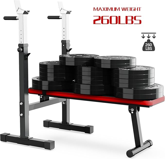 Adjustable Weight Bench Press with Squat Rack Folding