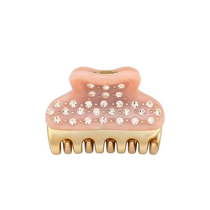 18K Gold Plated Small Claw Clips - 1.7 Inch Cute Rhinestone Hair Clips for Women Girls Thick Thin Hair, Premium French Hair Accessories for Half-Up, Birthday Valentine's Gift for Her, Pink