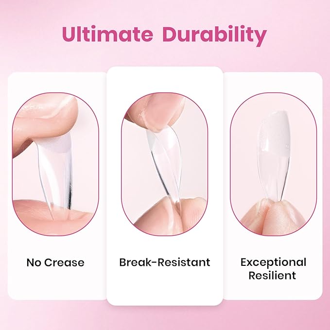 Beetles Gel Nail Tips Flat-X - Almond Square Medium, 320pcs 16 Sizes, Pre-Etched Half Matte Full Cover Soft Acrylic Press on Easy DIY False Nail Extension Salon for Flat & Natural Nail Beds