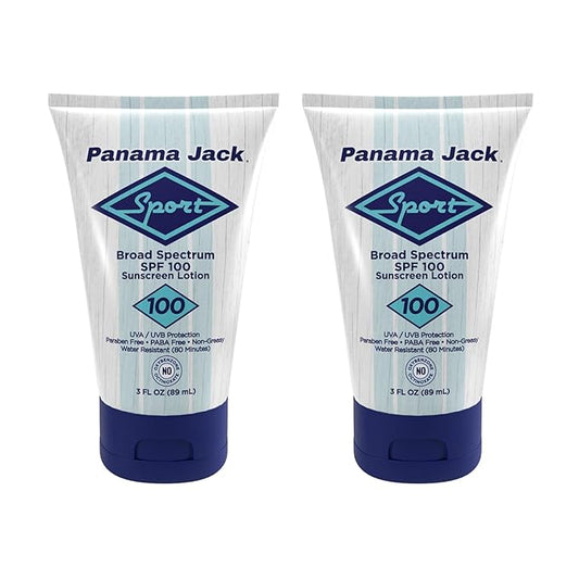 Panama Jack Sport Sunscreen Lotion - SPF 100, Broad Spectrum UVA/UVB Protection, Non-Greasy, PABA, Paraben, Gluten & Cruelty Free, 3 FL OZ (Pack of 2)