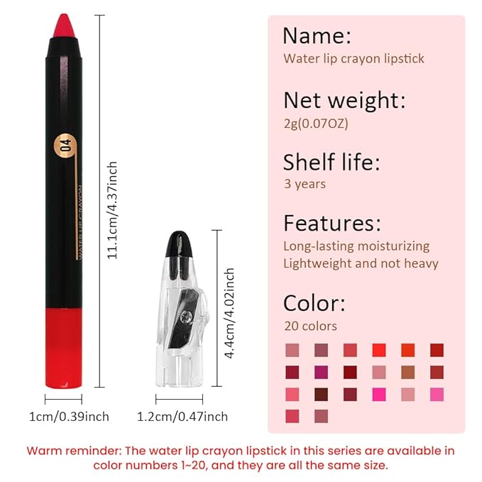 JUAAZIN True Red Matte Lip Liner Crayon with Sharpener - Waterproof Smudgeproof Long-Wear Lip Pencil, Creamy Pigmented Lip Crayon for Women, 12HR Stay Silky Velvet Lip Liner 04#