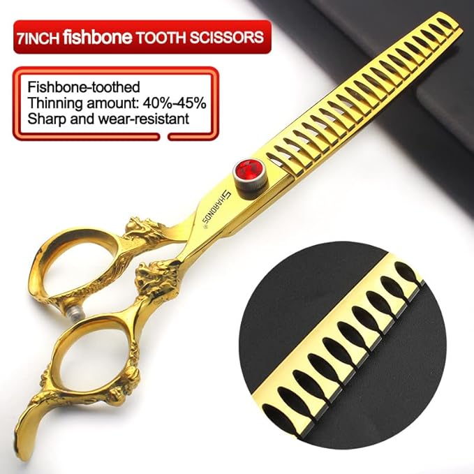 7" 7.5" 8"9" Professional Hairdressing Scissors Barber Salon Hair Cutting Dragon Shears (Large). (7 inch 2pc-E)