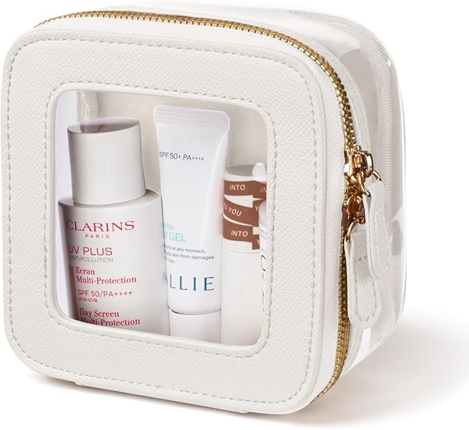 Oaque Mini Cosmetic Bag Clear Makeup Bag Small Travel Toiletry Bag with Zipper, Cute Car Cosmetic Case Transparent Makeup Pouch for Purse (White)