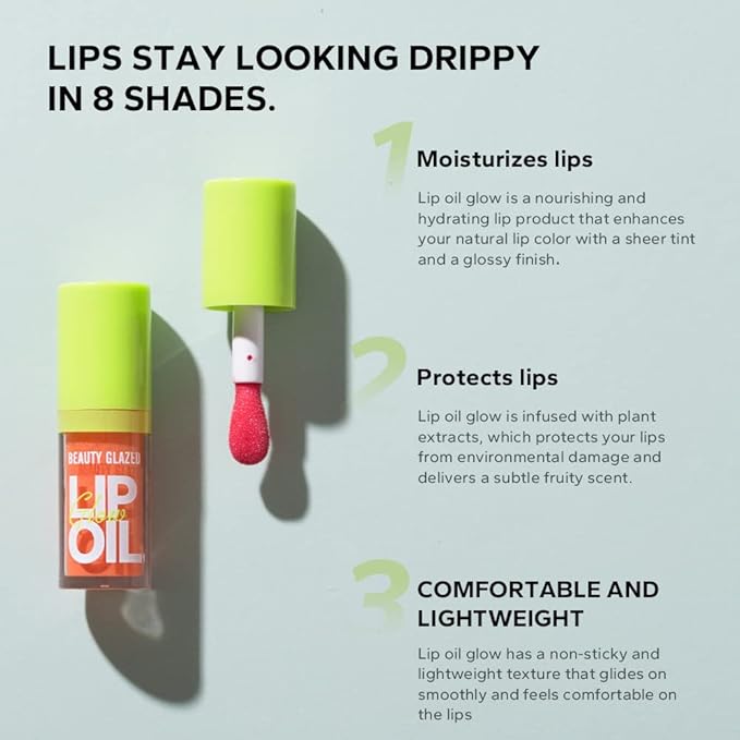 Beauty Glazed Big Brush Head Lip Oil, Ultra-Hydrating & Nourishing, Smooth Glossy Finish Lip Glow Oil, Shiny and Vegan Tinted Lip Gloss, Non-Sticky Formula (1, 108# REBORN)