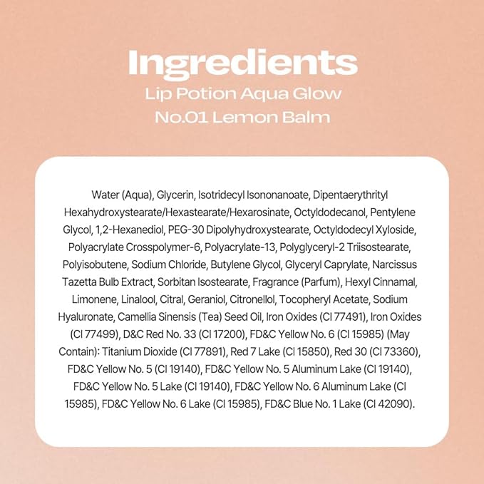 Lip Potion Aqua Glow No.1 Lemon Balm | Hydrating, Non-Sticky Gloss with Sheer Radiance | 0.3 Oz