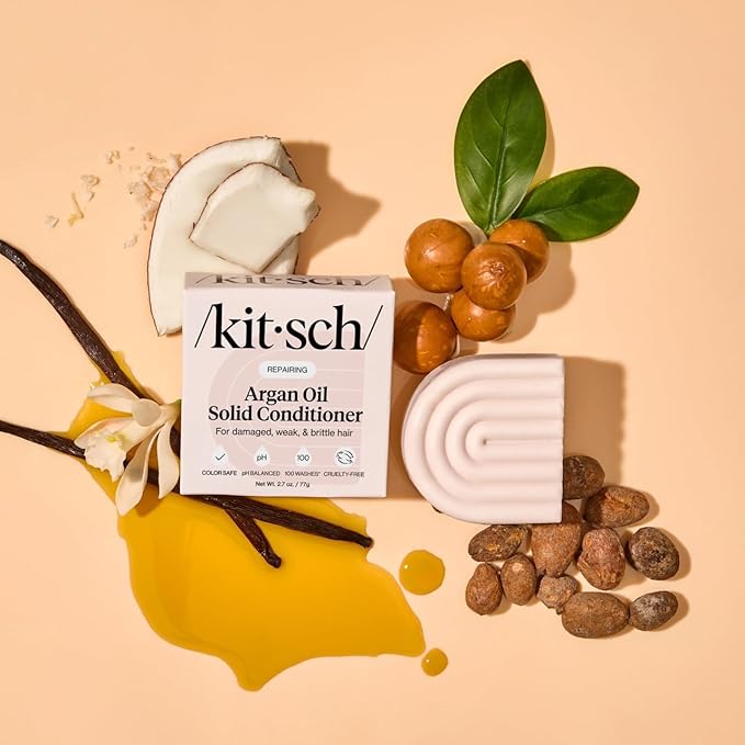 Kitsch Argan Oil Conditioner Bar – Repairing Hair Conditioner for Damaged Hair, Anti-Frizz – Strengthening, Moisturizing Hair Care – Paraben, Silicone & Sulfate-Free – Made in USA - 2.7 oz | Repairing, for Women and Men, Made in USA
