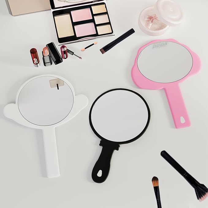 Handheld Mirror, Large + Small 2-Pcs Compact Hand Mirrors With Handle , Bathroom, Salon Barber Mirrors & Makeup, Travel, Pocket-Sized Mirror, Hanging, Hand Mirror for Men (Black, 7.09" Lx 9.06" W)