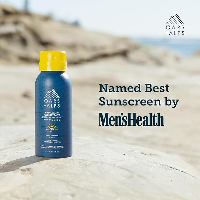 Travel Sunscreen Spray for Face & Body, SPF 50 Spray Sunscreen Infused with Vitamin C & Antioxidants, No White Residue, Water & Sweat Resistant, Lightweight, Hydrating, 1.87oz, 4pk