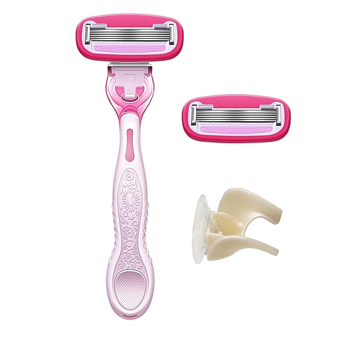 Amazon Basics Women's 5 Blade FITS Razor for Women, FITS Amazon Basics FITS Handle and Venus Handles, Includes 1 FITS Handle, 2 Cartridges & 1 Shower Hanger