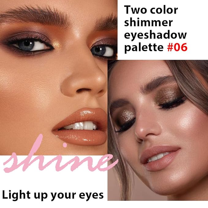Double color eye shadow, Eyeshadows Creamy, high pigment eye makeup palette, matte shimmer metal eye shadow powder, Blendable, Ultra-Pigmented, Easy to Apply, Matte & Shimmer, (06)