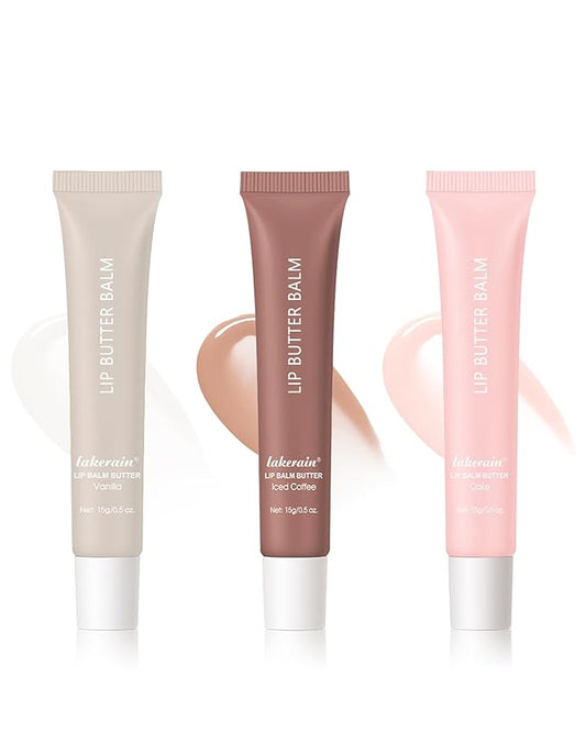 Tinted Lip Butter Balm,3 Colors Vanilla Brown Pink Lip Balm Hydrating Lip Gloss, Non Sticky High Shiny Lip Glow Oil Yummy Lip Stain Plumping Lip Tint Lip Mask Women Valentine's Day Makeup Gift-Set A