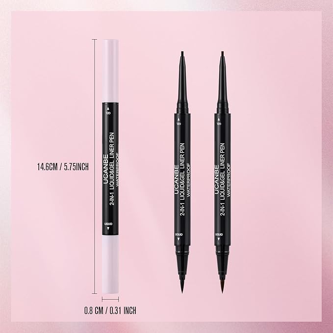 UCANBE Black Eyeliner Pencil, Dual Ended Liquid Eye liner + Gel Eyeliner 2 in 1, Highly Pigmented & Quick Drying, Waterproof & Long Lasting Ultra-fine Tip Eye Makeup Pen