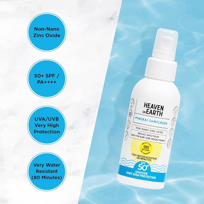 Natural and Vegan SPF 50+ Mineral Sunscreen for Full Body - Water Resistant (80 Minutes), Unscented, Titanium Dioxide FREE - Safe for Newborn and Whole Family - Non-Nano Best Sunscreen,100ml