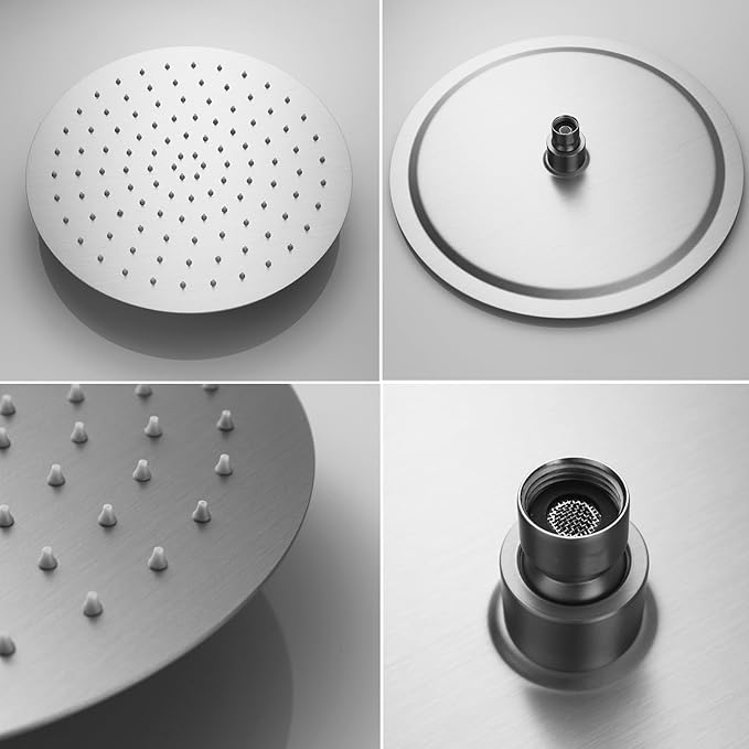 HONGTONGSOWER Brushed Nickel Shower System 3-Function Ceiling Shower Faucet Set with 12" and 8" Rainfall Dual Shower Head and Handheld Shower with Adjustable Slide Bar, Full Body Shower System Fixture
