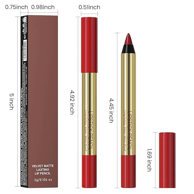 Vermilion Matte Lip Liner Pencil - Crayon Matte Lipstick Pencil, No Transfer, Smudgeproof & Waterproof, Sharpenable Lip Crayon for Women, Velvet Long-Lasting Lip Color 02#