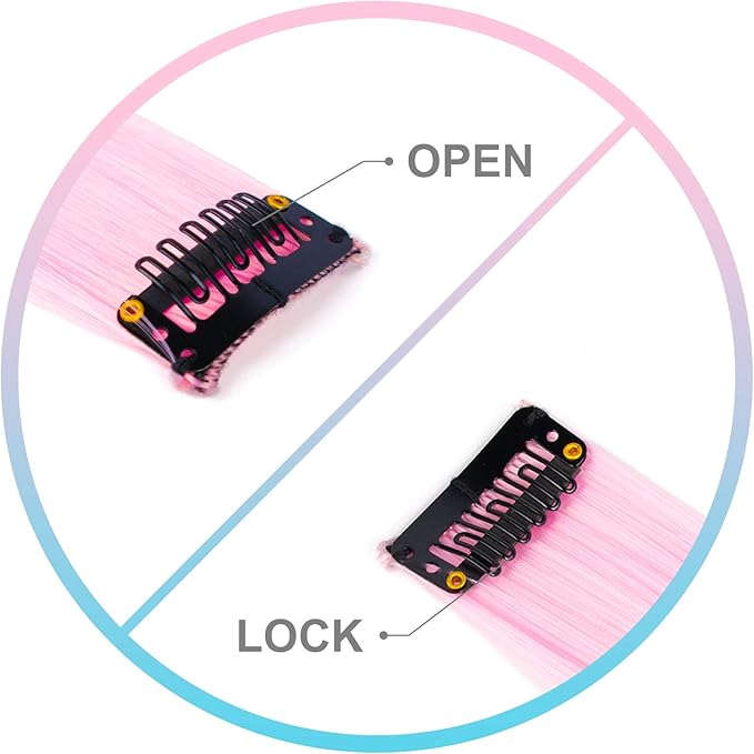 22 Inch Colored Hair Extensions 10 PCS, Colorful Party Highlights Clip in Synthetic Hair Extensions, Sky Blue/Light Pink Hairpieces for Women Party Cosplay Gifts