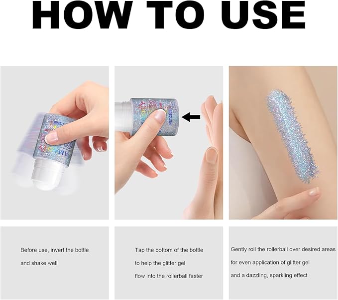 Roll-on Body Glitter Gel Holographic for Face and Hair,Body Glitter Gel Makeup for Kids Women,Body Shimmer Christmas Makeup for Rave Party.(Glint-Rainbow)