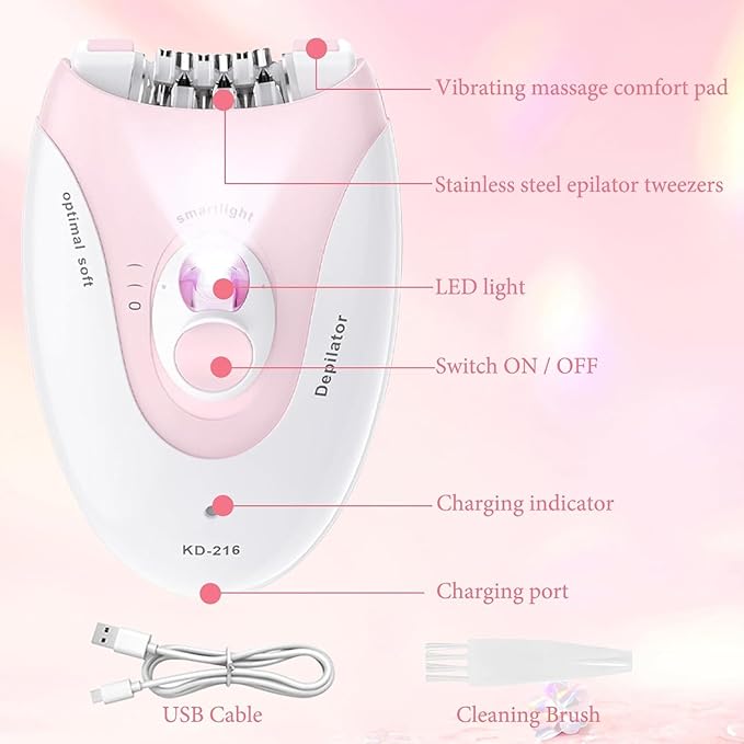 Facial Epilator for Women, Lady Epilators Hair Removal for Face, Epilators with LED Light, Two Speed Hair Removal Device, Epilator for Women, Pluxy Facial Hair Removal for Bikini Arm Legs Armpits