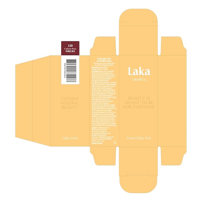 Laka Fruity Glam Tint, 4.5g/0.15oz, Glowing Lip Stain with Wide Color Spectrum, Hydrating & Lightweight Texture, Buildable Color, Non-Sticky, Vegan, K-Beauty (#120 Caffeine rose)