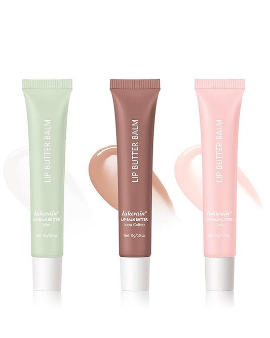 Tinted Lip Butter Balm,3 Colors Hydrating Lip Balm Lip Gloss Vanilla Sheer Tint Stain Non-Sticky Lip Glow Oil for Instant Moisture,Shine and Soothing Women Dry Cracked Lip Care Lip Sleeping Mask-Set B