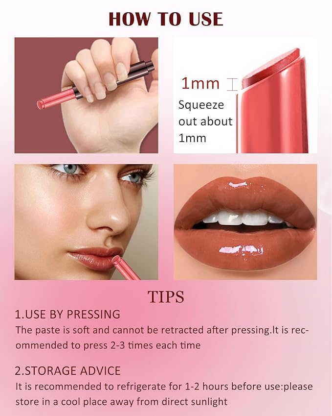 Hydrating Shimmer Lipstick,Moisturizing Jelly Lip Gloss,Shine Pink Red Lipstick Pen, Long Lasting Waterproof Tint Lip Balm Plumping Lip Stain Pen,Women's Day Makeup Gift for Women-03#