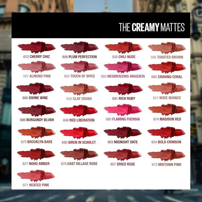 Maybelline Color Sensational Lipstick, Lip Makeup, Matte Finish, Hydrating Lipstick, Nude, Pink, Red, Plum Lip Color, Nude Nuance, 1 Count