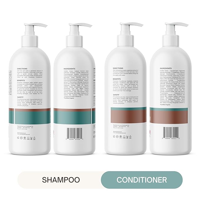 Edenika Botanicals Rosemary Oil Shampoo & Conditioner Set with Biotin for Thinning Hair & Anti-Hair Loss, Strengthening Botanical Formula, Women & Men, Sulfate-Free, Organic, 16 fl oz Each