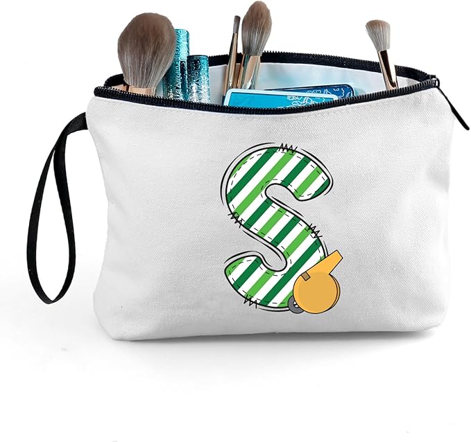 ARIOSEY Football Initial Birthday Graduation Gifts Cosmetic Travel Toiletry Bags Football Accessories Party Favors for Women Girls Daughter Niece Team Coach Friends -S