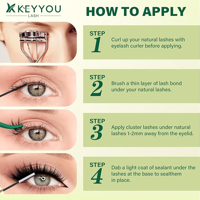 KEYYOU LASH Lash Clusters Kit Manga Lashes 8-18mm C Curl Wispy Lash Cluster Ultra-Thin Natural Lash Cluster with Spike Eyelash Extension 120pcs Fairy False Eyelash with Remover Bond and Seal(F04 Kit)