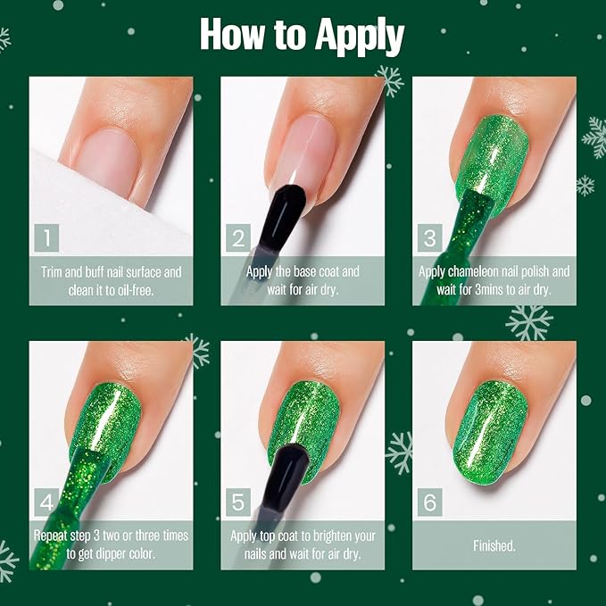 Nail Polish Glitter Green 15ml, Quick Drying Nail Polish Regular Lacquer Aurora Long-Lasting Air Dry Long-Lasting Oil-Base Manicure DIY Salon for Ladies