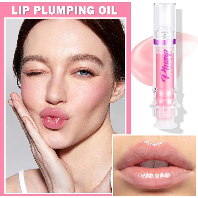 Korean Clear Lip Oil Gloss for Women,Ultra-Hydrating Lip Glow Oil with Chili Extract,Nourishing Lip Oil Tinted,Lip Plumping Booster,Fuller Lips Instantly - 02 Baby Pink