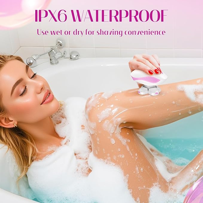 Electric Razors for Women,Rechargeable Body Shaver, Wet and Dry Use, Cordless Electric Razor Hair Remover Anti-Slip Lady Trimmer for Women's Leg, Hand, Bikini and Face Sensitive Skin (5 Head-Rose)
