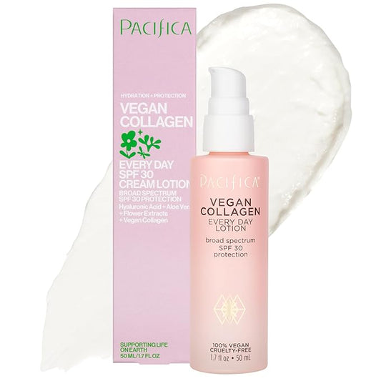 Pacifica Face Moisturizer - Vegan Collagen Face Lotion SPF 30 Broad Spectrum Sunscreen Every Day Face Lotion, UVA/UVB Protection for All Skin Types, Lightweight, Hydrating, Cruelty Free