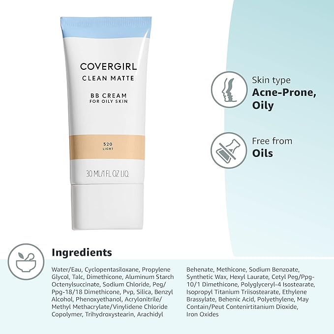 COVERGIRL - Clean Matte BB Cream, Oil-Free, Long-Lasting, 100% Cruelty-Free
