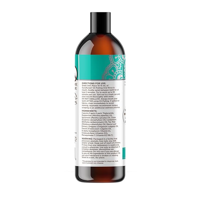 GuruNanda CocoMint Oil Pulling Mouthwash for Complete Oral Hygiene, 7 Essential Oils & Vitamins for Happy Teeth & Gums & Fresh Breath, with 2 Toothbrushes & 2 Tongue Scrapers, Alcohol-Free, 3X8 oz