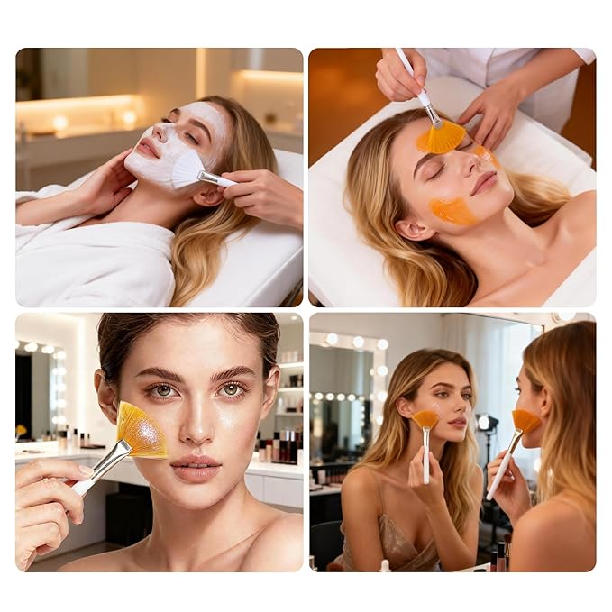 12PCS Fan Brush,Facial Brushes Esthetician,Fan Facial Mask Applicator Tools Soft Makeup Brushes Cosmetic Tools, Multipurpose Facial Mask Brushes for Estheticians and Home Use(3 colors)