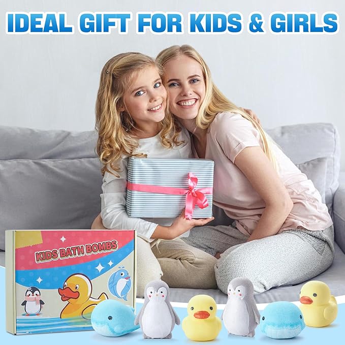 JET LAG 6-Pack Animal Bath Bombs for Kids, Handmade Fizzies Bathbombs for Women, Natural & Kids Friendly - Moisturizing Bath Fizzies for Kids & Adults, Gift Idea for Self-Care & Relaxation