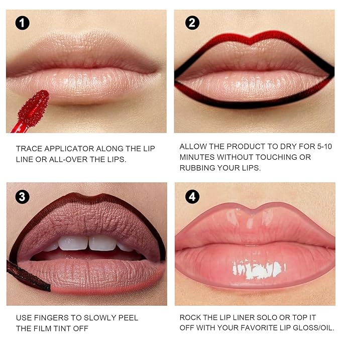6 Colors Peel Off Matte Lip Tint, Long Lasting Natural Peel Off Tattoo Lip Liner Stain, Waterproof Smudge Proof Non-Stick Cup Tinted Lip Stain Peel Off Lip Gloss, Lip Makeup Gift for Women