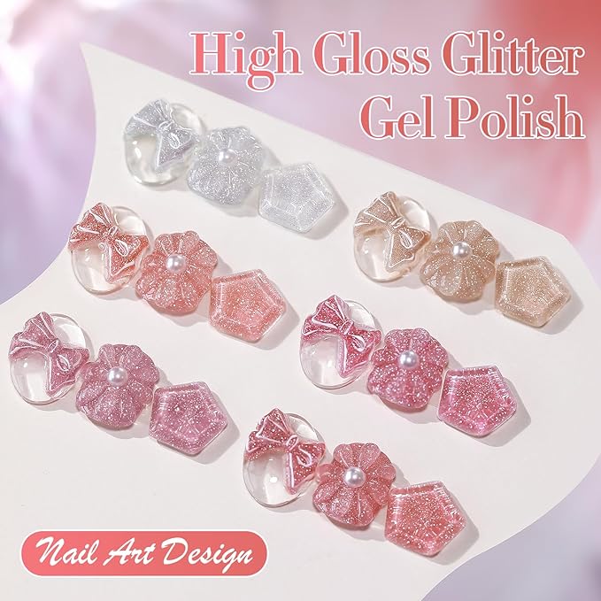 Double Rhythm 0.5Oz Glitter Gel Polish Shimmer Reflective Color for Nail Art Salon DIY Soak Off 15ml Nail Lamp Gel Polish at Home (Peach Pink-B1172)