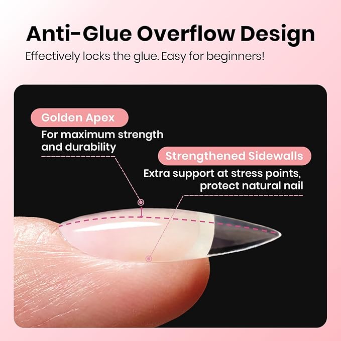 Beetles Gel Nail Tips Curve-EX - Almond Medium, 320pcs 16 Sizes, Etch-X Half Matte Full Cover Soft Acrylic False Press on Nail Tips Easy DIY Nail Extension Art Salon for Curved & Natural Nail Beds