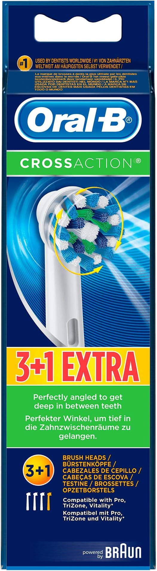 Oral B Cross Action Electric Toothbrush Replacement Brush Heads Refill, 4Count