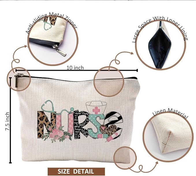 QGFM Nurse Cosmetic Bags With Zipper - Gifts for Women & Nursing Students