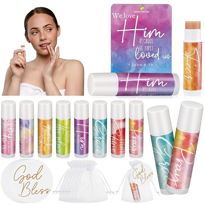 Fumete 50 Sets Christian Lip Balms Gifts